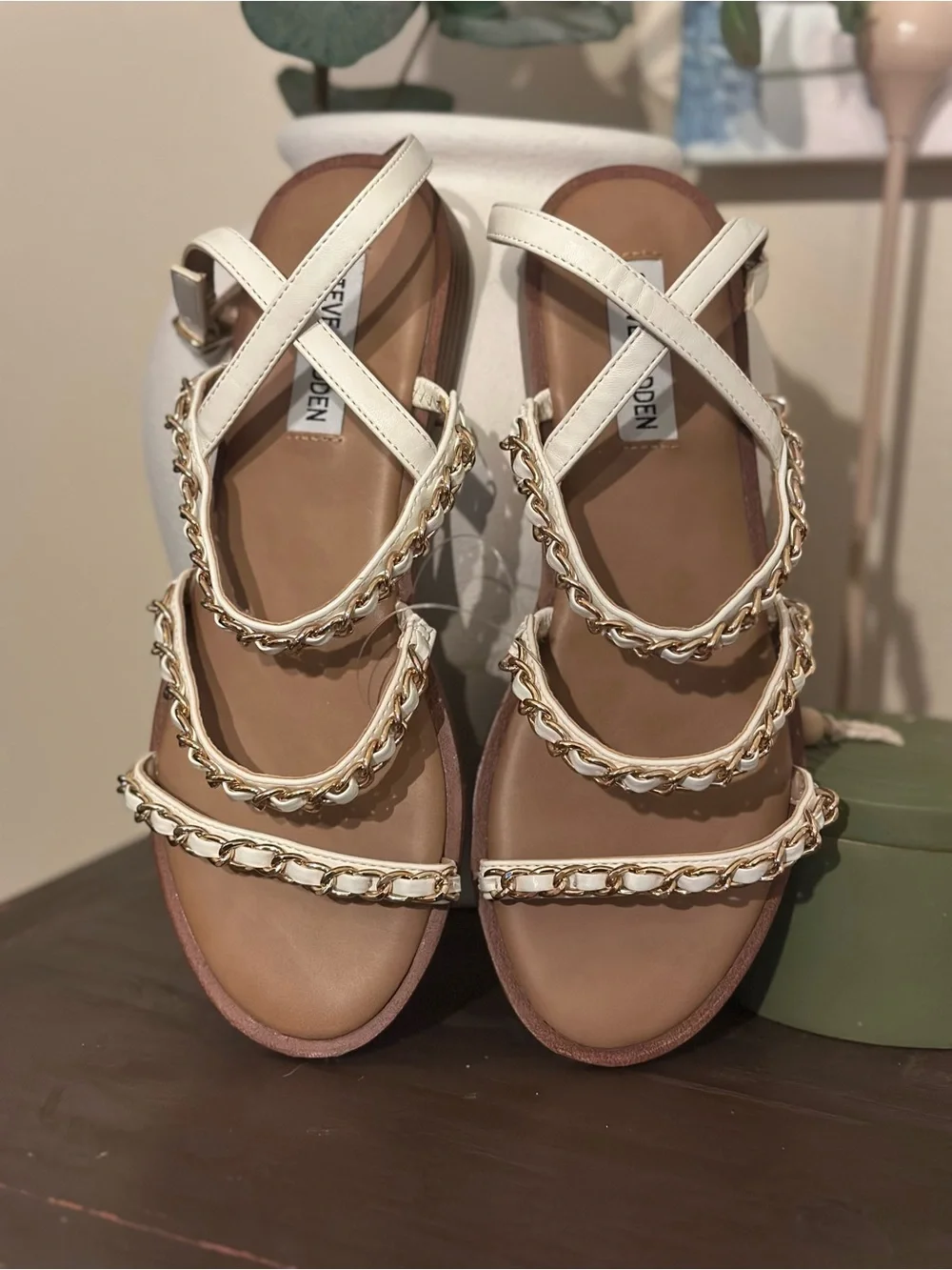 Steve Madden White Chain-Strap Women's Sandals - Picture 2 of 5